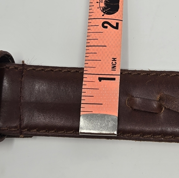 EDDIE BAUER BROWN LEATHER BELT BRASS BUCKLE TWISTED STITCHES MEN SIZE 36 WESTERN - Picture 10 of 15